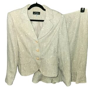 Giorgio Sant' Angelo paisley taupe cream blazer suit jacket skirt set size 8